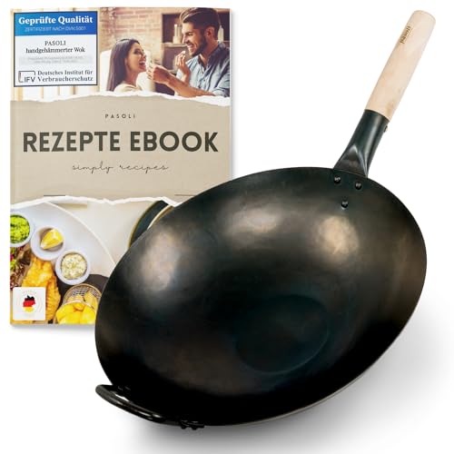 pasoli Handgehamerde wok voorgebrand traditionele Aziatische pan braadwok van koolstofstaal geschikt voor inductie diameter 36 cm