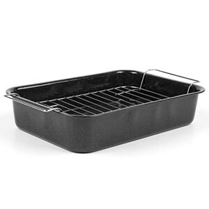 Russell Hobbs CW9161 Romano Vitreous Enamel Roaster with Wire Rack, 34 cm, Ideal for Roasting Chicken, Beef, Vegetables, Non-Stick, Large Deep Roasting Tray, Speckled Finish, Black