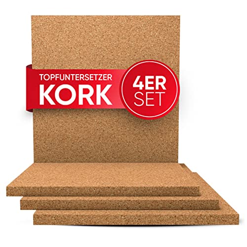 wortek Pot onderzetters kurk onderzetters pot set van 4 kurken onderzetters hoekig, 19 cm diameter raclette onderzetters pannenonderzetters hittebestendig onderzetter pot kurk