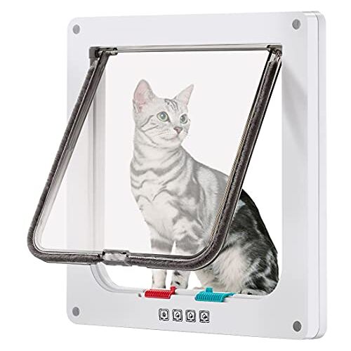 CEESC Grote kattenluik (buitenmaat 27,9 cm x 24,9 cm), 4-weg vergrendeling kattenluik voor ramen en glazen schuifdeur, weerbestendige kattenluikdeur voor katten en honden met omtrek < 24,8 inch