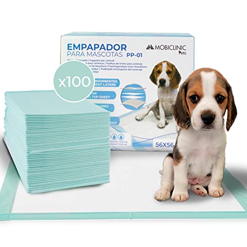 Mobiclinic ® Pets, Pack 100, Honden Trainingsmatten, XL, 56x56 cm, 6 Lagen, Ultrabevestigend, Europese merk, Hygiënische Onderlegger, Puppy's, Wegwerpproducten, Huisdierentraining, Katten