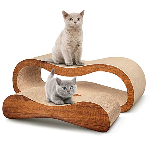 FluffyDream ScratchMe 2-in-1 kattenkrabber kartonnen loungebed, kattenkrabpaal met kattenkruid, duurzame boardpads voorkomt meubelbeschadiging, groot