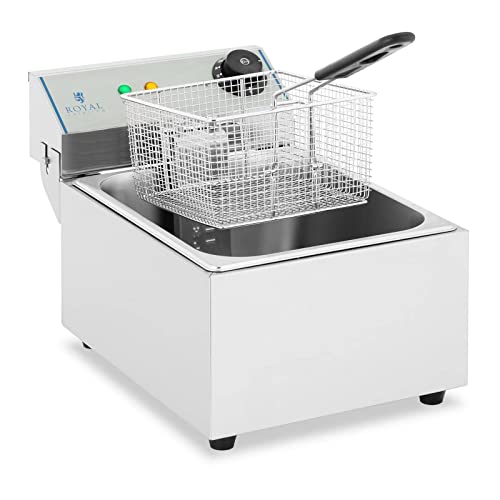 Royal Catering Elektrische Friteuse 1 X 10 Liter 230V Professionele RVS ECO Frituur met Frituurmand en Deksel 60-200°C RCEF-10EY-ECO en Koude Zone