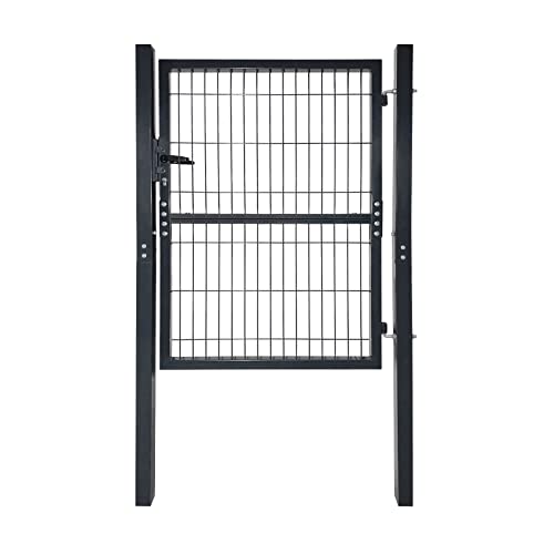 HENGMEI 125 x 100 cm tuindeur tuinpoort tuinpoort hek incl. slot deur, poort, hekdeur, tuindeur, tuinhek (antraciet, 125 x 100 cm)