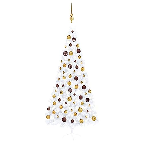 TECHPO Kunstmatige Halve Voorverlichte Kerstboom met Ballenset Wit 240 cm