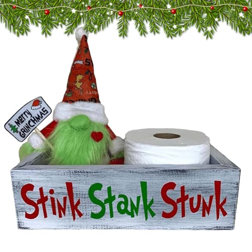 Bexdug Kerst houten kist,Stink Stank Stunk Organizer voor opslag van toiletpapier Toiletpapier Badkamer Decor Box voor Badkamer, Vensterbank