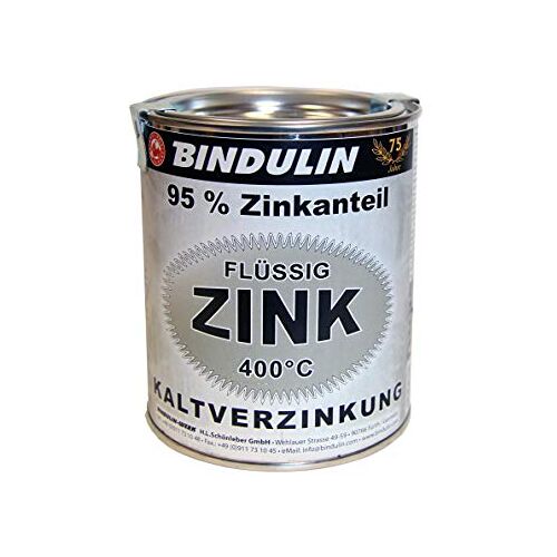 Bindulin vloeibaar zink 250 ml voor koud verzinken, met een hoog metaalgehalte zink voor alle metalen voor koud verzinken, verzinken gebruiksklaar, sneldrogend, kleur: zilver