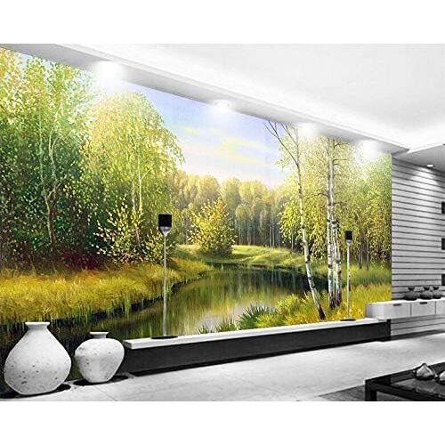 XLMING Wandtapijt Wandtapijt 3D Groene Lente Bos Bos Schilderij Tv Woonkamer Slaapkamer Achterwand 3D Behang Tv Woonkamer Huiskamer De Muur Slaapkamer Muurschildering Border-150cm×105cm