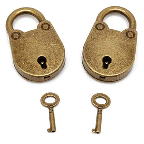 mciskin Vintage antieke stijl mini archaize hangsloten sleutelslot met sleutel, mini brons antiek hangslot-2 sets (achter)