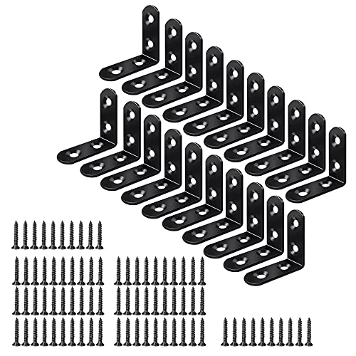 vdha 20 stuks L-houder hoekhouders, L-houder van staal voor planken, metalen hoekhouders voor houten meubels, zwart