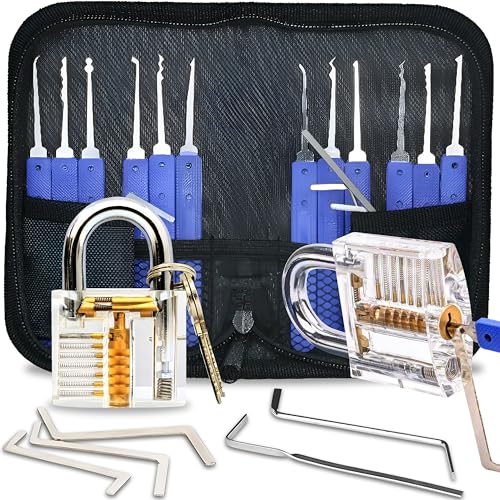 Retoo Lockpicking-set, 17 stuks, 12 picks en 5 momentsleutels, de perfecte lockpickset voor beginners en professionals, slotenmakers, algemene sleutelsystemen, voor slotenmakers, zwart