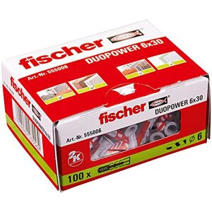 Fischer 555006 DUOPOWER 6 x 30 universele pluggen voor het bevestigen van hangkasten, wandplanken in beton, metselwerk en plaatbouwmaterialen etc.,