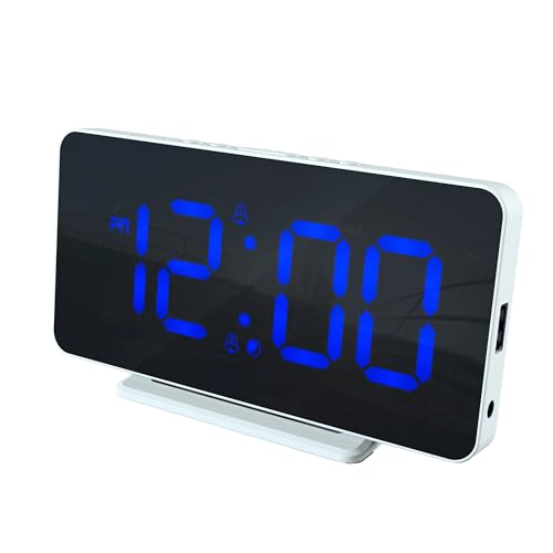 Caliber Wekker met USB-poort Digitale Wekker Digitale Alarmklok USB-oplader Dimbaar LED-display Wit/Blauw 140 x 100 x 75 mm