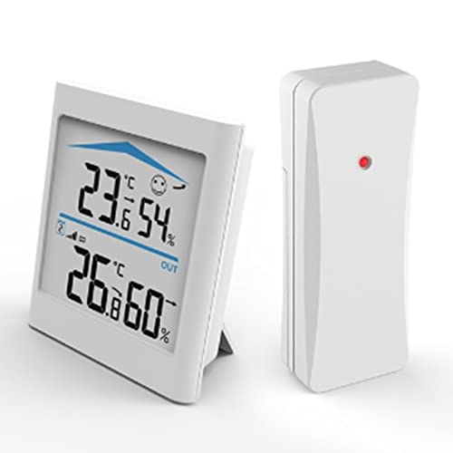 Oikabio Weerstation, lcd, digitaal, voor binnen en buiten, thermometer, hygrometer, trendthermometer, draadloze bewegingssensor (wit)