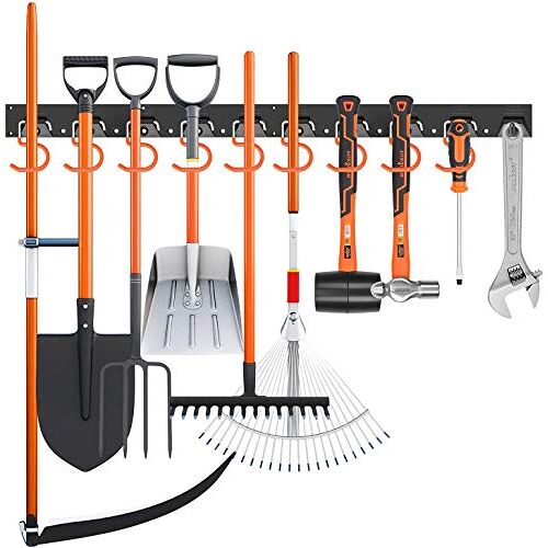 SKAL Wandgemonteerde Tool Organizer 64 Inch Verstelbaar Opslagsysteem Tool Hangers voor Mop en Bezemhouder, Schop, Hark, bezem