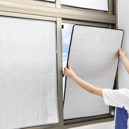 MaiyO Total Blackout Vensterfolie,Aluminiumfolie Isolatiefolie,Reflecterende Raamfolie,Woonkamer Zonwerende Privacy Folie,Aluminiumfolie Anti-UV Zonwerende Folie,met Zuignap (60cm x 160cm)