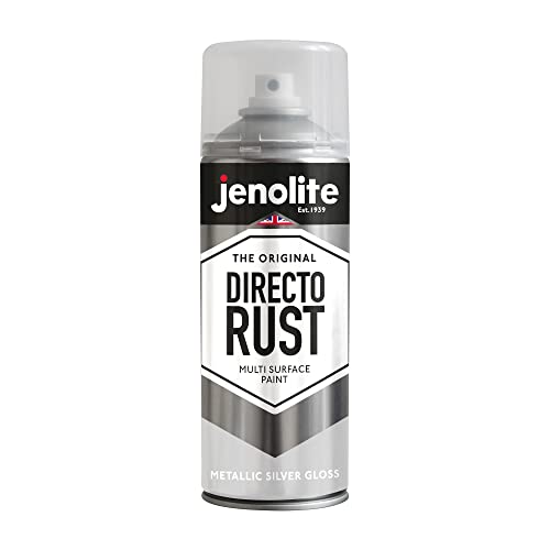 JENOLITE Directorust Metallic Gloss Spray Paint   ZILVER   Multi-Surface Paint   All-In-One Primer, ondervacht en topcoat   400ml