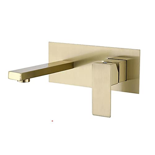 GaZjU Brushed Gold Concealed Wall Row Basin Faucet Bathroom Cabinet Wall Mounted Basin washbasin hot and Cold Water Faucet,Brushed Gold