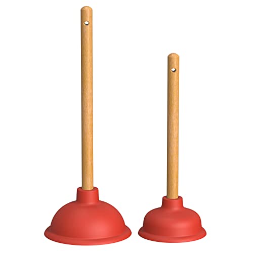 Nirox Set van 2 gootsteenontstoppers Afvoerontstopper met 110 & 140 mm diameter Toiletpompontstopper incl. houten handgrepen Chemicaliënvrije Loodgietersontstopper