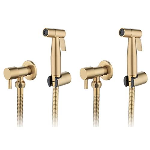 TsoLay 2X Badkamer Toilet Bidet Kraan Kit Geborsteld Goud Wandmontage Bidet Sproeier Douche met Afsluiter