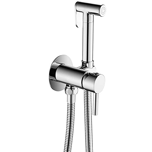 JAMCHE Toilet Bidet Sproeier Chroom, Hand Held Bidet Sproeier voor Toilet, Messing Badkamer Bidet Kraan Koud en Warm Water, Wandmontage Doek Luier Sproeier Heavy Duty