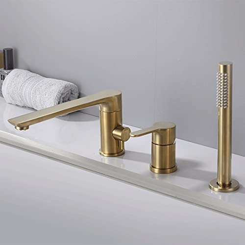 YAGFYg Bath Mixer Taps with Shower Gold Bath Shower Mixer Tap Mixer Shower Set Bath Tap Mixer Swivel Spout and Shower Deck Mount Bath Mixer Tap 3 Hole-B