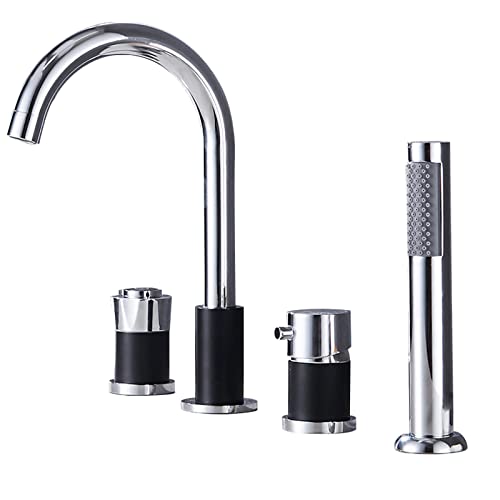 YAGFYg Bath Shower Mixer Tap Bath Taps with Shower Mixer Bath Tub Filler Mixer Tap Solid Brass Mixer Shower Taps for Bath Chrome+Black, B