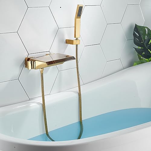 YAGFYg Shower Mixer Taps Wall Mounted Waterfall Mixer Bath Taps Bathroom Mixer Handheld Shower Mixer Tap Gold