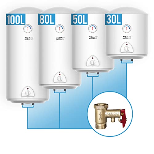 Aquamarin ® Elektrische warmwaterboiler, 30 liter geheugen, 1500 W verwarmingsvermogen en thermometer, energiebesparend, veiligheidsventiel, magnesiumanode, boiler, waterboiler, warmwaterboiler