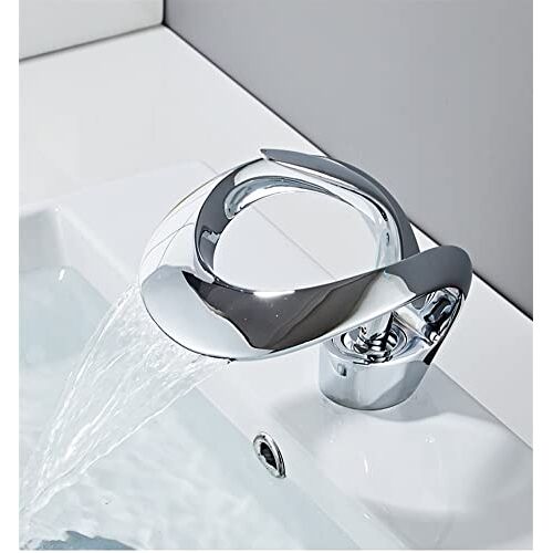 HuAnGaF Faucets,Basin Mixer Tap Basin Faucet, Gun Gray Creative Personality Waterfall Sink Faucet, Hot and Cold Bathroom Cabinet Basin Faucet for Bathroom Kitchen/Chrome
