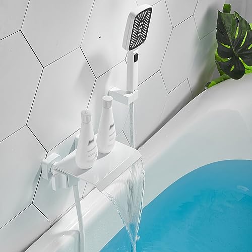 YAGFYg Shower Mixer Taps Wall Mounted Waterfall Mixer Bath Taps Bathroom Mixer Handheld Shower Mixer Tap White