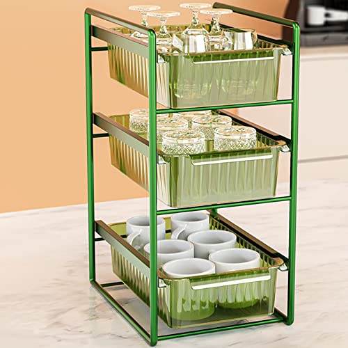 WeBert Kastorganisator, Keukenkast Organisatie, Keuken Badkamer Wastafel Lade Organisator Mand Organisator Mand for Kruidensaus Jar Opslag (Kleur: Goud, Maat: 32x23.6x34cm) (Kleur: Goud) ( Color : Green )