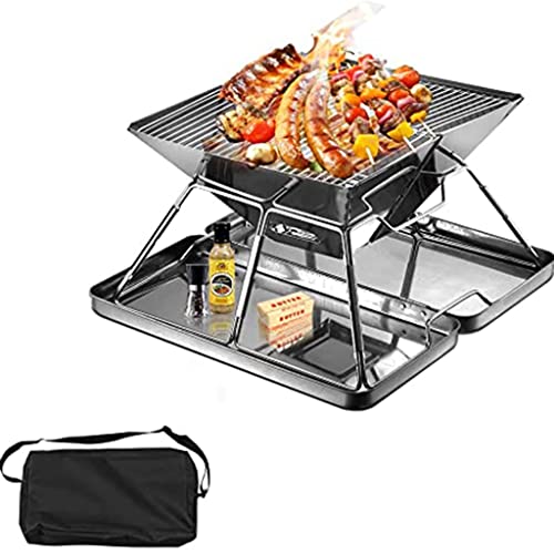 QIByING BBQ Grill Outdoor Folding Camping Bbq Grill Set Portable Barbecue Grill Stove 304 Stainless Steel Mini Pit for Camping Picnic Bbq Accessories