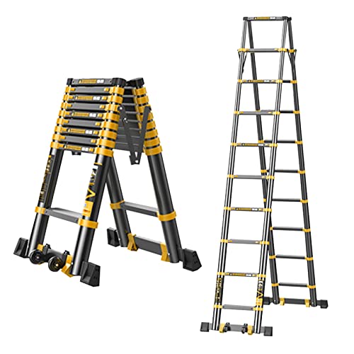 BOYUE Telesladder A-type verlengladder met wielen, professionele intrekbare ladder, opstapladders, intrekbare inklapbare ladder voor tent, hobby, zolder, 2,3 m