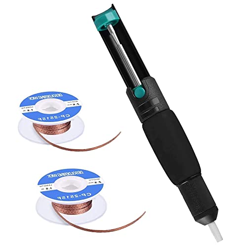 QDDS Soldeer Sucker Desoldeerpomp, Pomp Soldeer Removal Tool, Tin Sucker, Krachtige Desolder Removal Tool met 2 Zuigdraden voor reparatie elektrische apparaten, printplaten (zwart)