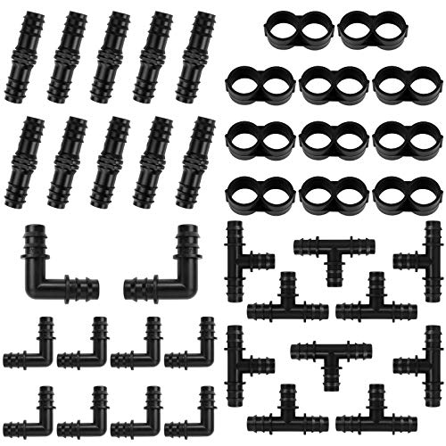 Huahao Set van 40 druppelirrigatie-fittingen voor 16 mm buizen, 10 T-stukken, 10 koppelingen, 10 ellebogen en 10 einddoppluggen voor 16 mm irrigatiesysteem