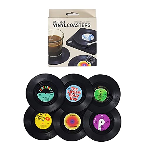 EULAPGOE 6 Stuks Retro Vinyl Onderzetters, Vintage Vinyl CD Onderzetter, Drink Onderzetters, Antislip Onderzetters met Voet, voor Bar en Huis