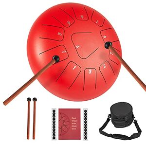 VEVOR Percussion Instrument 11 tongen, 10 inch tongtrommel, rood, stalen tongdrum, handpan drum met trommelrackets, draagtas, notitiesticks voor meditatie, yoga, geluidsgenezing