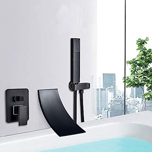 AJYBYUKJ Waterval Bad Douche Kraan Muurbevestiging Warm Koud Water Mixer Bad Douche Kraan Kraan-Zwarte Waterval, Zwarte Waterval Beauty Comes