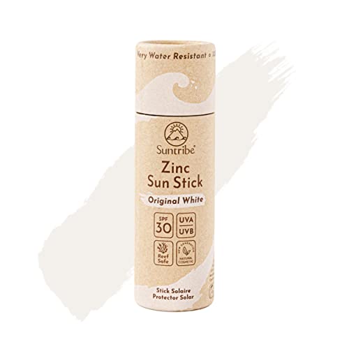 Suntribe Natuurlijk Mineraal Zink Stick SPF 30 / 30 g, Origineel Wit, Biologisch 100% Natuurlijk, Rifveilig, Mineraal UV-Filter Zeer Waterbestendig, Zero Waste Winnaar Beauty Shortlist Awards 2022