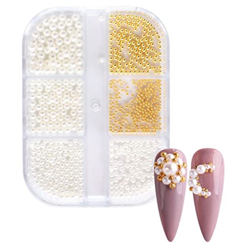Tuccbay 1 doos decoratie voor nagels, wit, ronde nagels, van staal, goudkleurig, ballen, accessoires voor nagelkunst, kleur: ZZ01