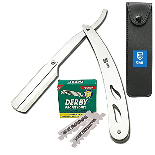 SMI Scheermes voor Mannen met 100 Derby Mesjes Barbiersmes Wisselmessen Barber Scheermes met Etui (Scheermes 1209)