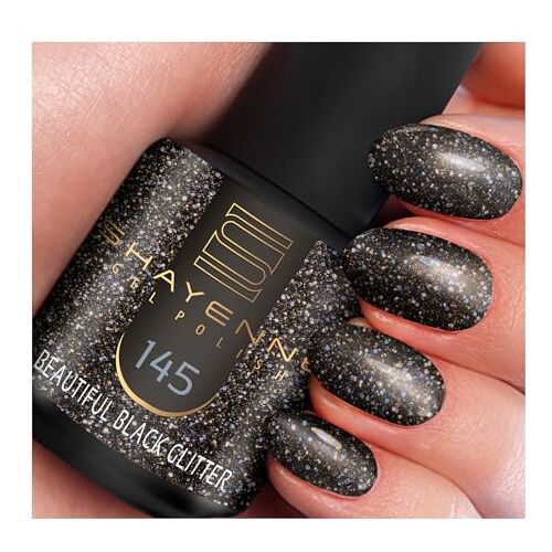 Shayenne Shellac gelnagellak, 15 ml, voor uv-ledlamp, 145 Beautiful Black, gelnagellak voor uv-nagellamp, led-nagellak, gellak, nagelgel