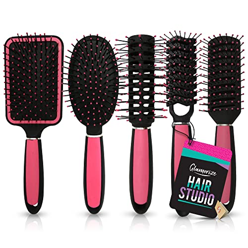 SOL 5 stuks haarborstelset   Haarborstels voor vrouwen   Paddle Brush, Kussenborstel, Zigzagborstel, Ronde Borstel & Geventileerde Haarborstels voor Vrouwen   Haarborstelsets voor Vrouwen   Haarborstel