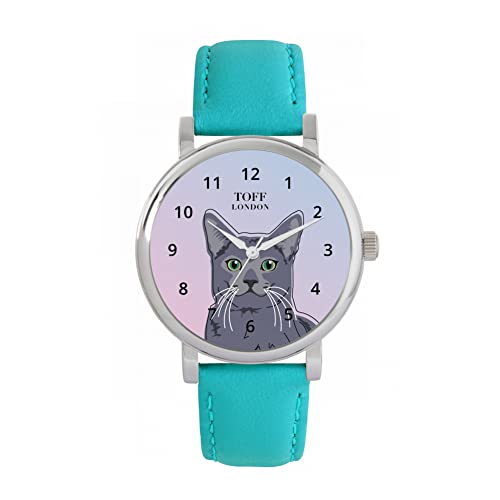 Toff London Russisch Blauw Hoofd Kattenhorloge