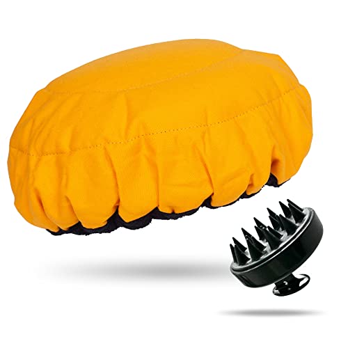 Luxeriva Lava Cap Heat Cap voor Deep Conditioning Behandeling Microwavable Lijnzaad Draadloze Haar Stoomdop Hoofdhuid Massager Kit met Wegwerp Douche Caps & Katoen Opbergtas (Amber Pop)