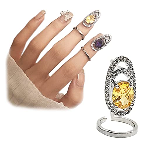 luchike Strass vingernagel ring vingertip ring unieke vingernagel beschermhoes nail art bedels accessoires voor vrouwen meisjes gele diamant