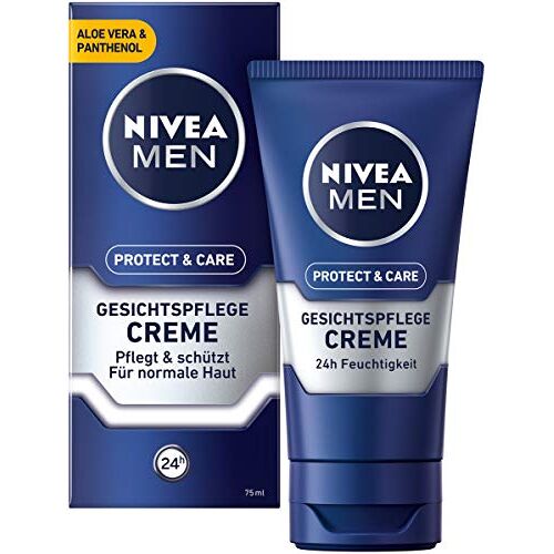 Nivea Men Protect & Care gezichtscrème in 3-delige verpakking (3 x 75 ml), rustgevende gezichtscrème voor mannen, hydraterende dagcrème
