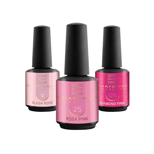 Shayenne Uv-nagellakset, Made in Germany, 3 stuks, 9 Blush Rose 15 ml, 25 Rosy Pink 15 ml, 125 Diamond Pink Glitter 15 ml gel, gekleurde lak, gellak, nagellak, nagellak, nagellak, Shellac
