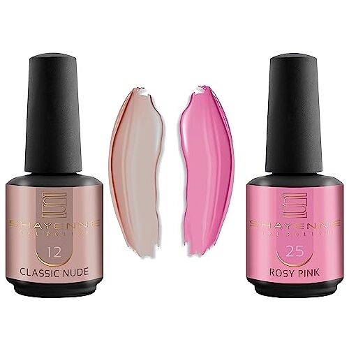 Shayenne Set van 2 uv-gelnagellak 12 Classic Nude 15 ml + 25 Rosy Pink 15 ml UV LED-lamp kleurlak gellak nagellak nagellak nagellak Shellac (30 ml)